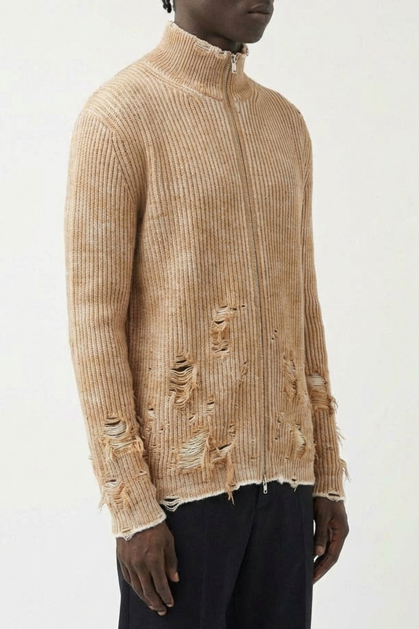 MM6 Distressed Sweater in Tan