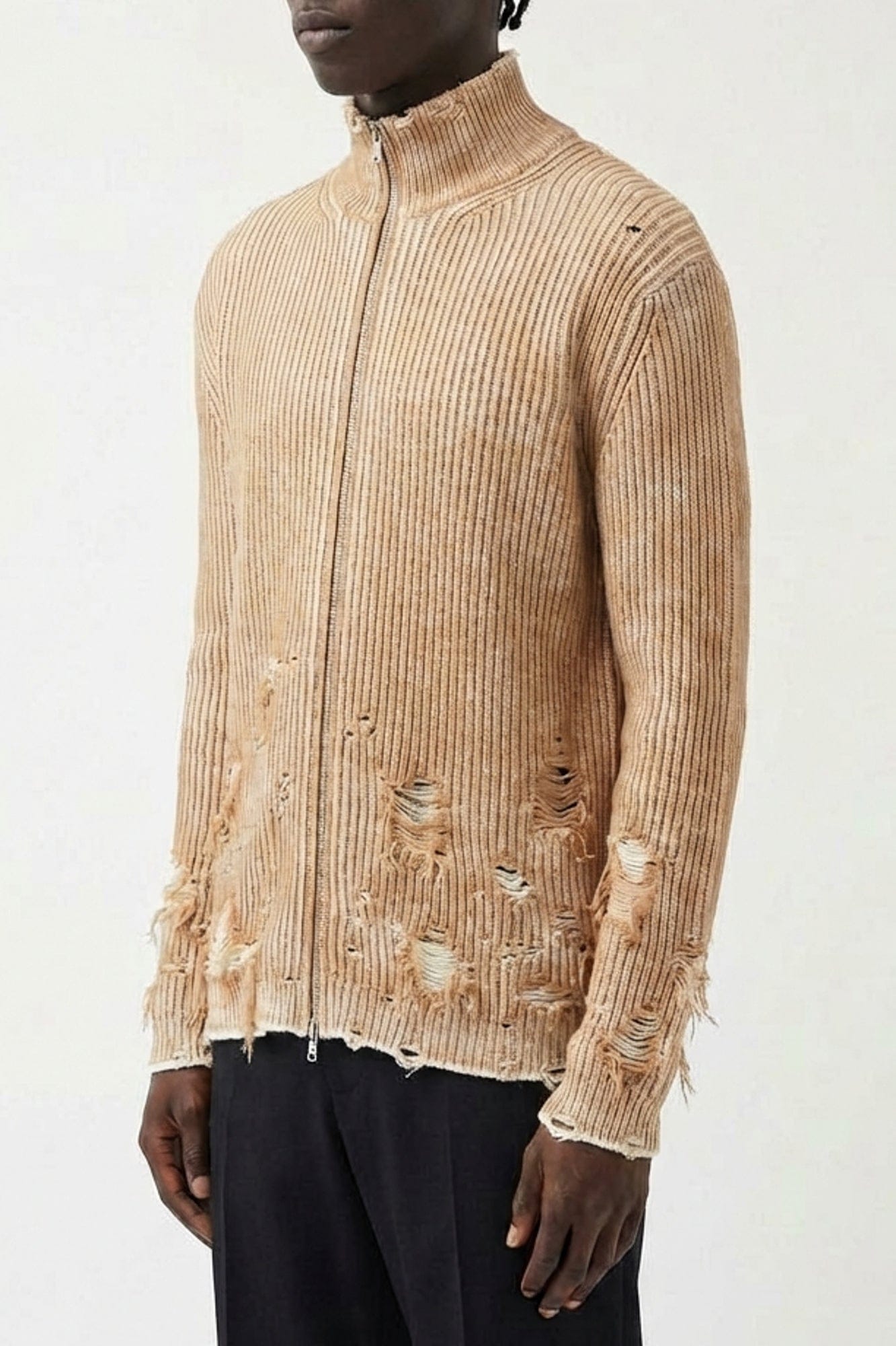 MM6 Distressed Sweater in Tan
