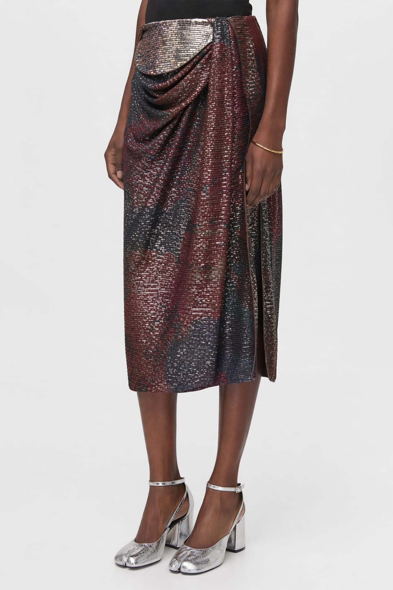 Maison Margiela Sequins Draped Maxi Skirt