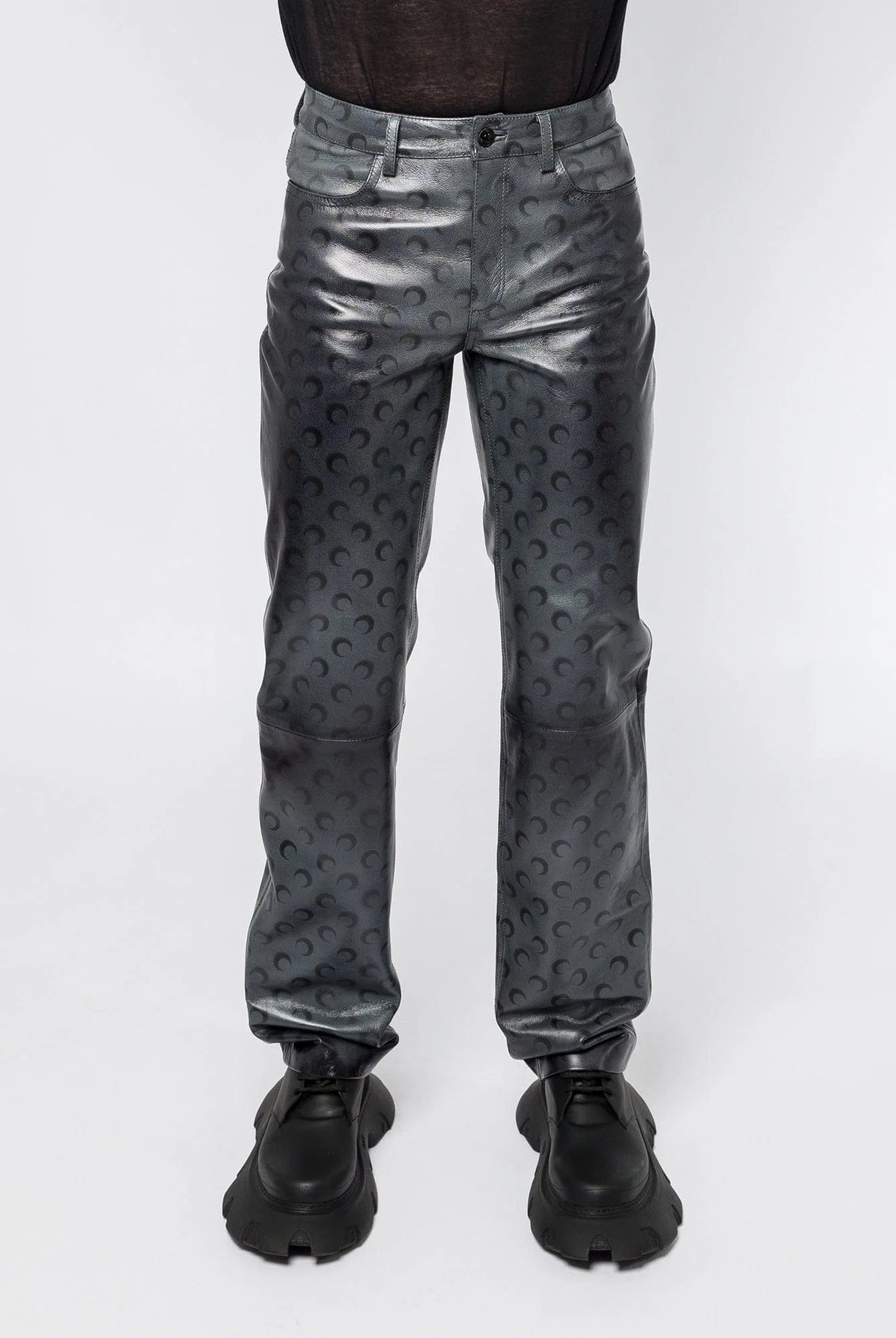 Marine Serre Moon Airbrushed Leather Wide Leg Pants