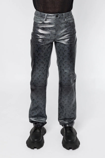 Marine Serre Moon Airbrushed Leather Wide Leg Pants
