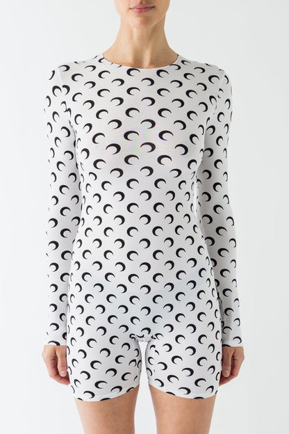 Marine Serre Moon Jersey Catsuit in Optical White