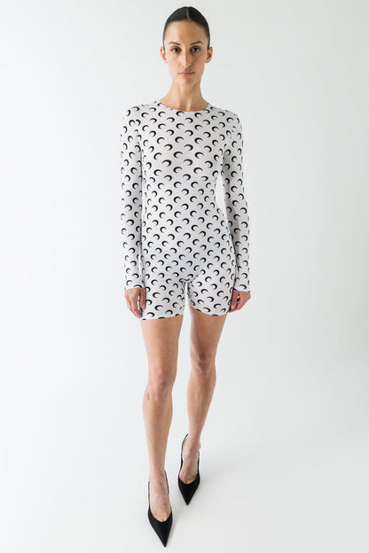 Marine Serre Moon Jersey Catsuit in Optical White full look