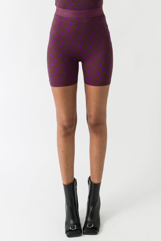 Marine Serre Moon Printed Jersey Biker Shorts in Aubergine FW25