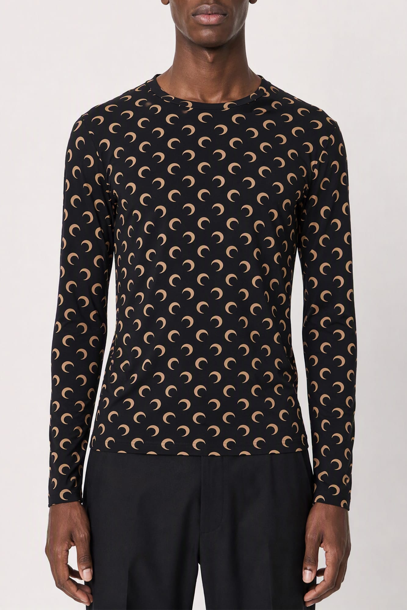 Marine Serre Moon Printed Jersey LS Crewneck Top