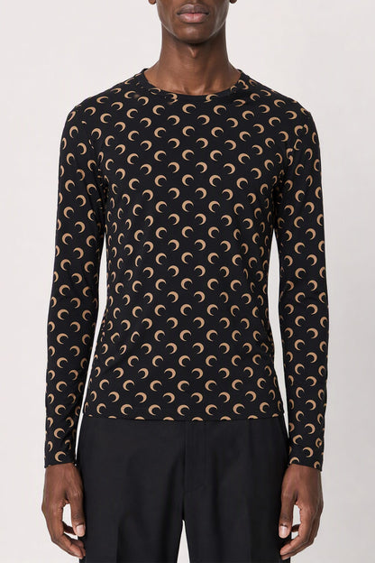 Marine Serre Moon Printed Jersey LS Crewneck Top