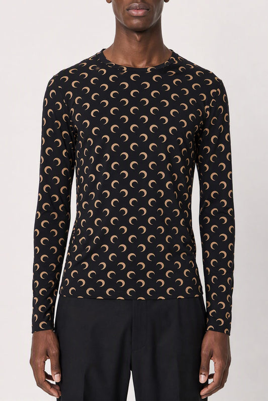 Marine Serre Moon Printed Jersey LS Crewneck Top