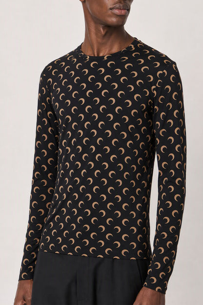 Marine Serre Moon Printed Jersey LS Crewneck Top side