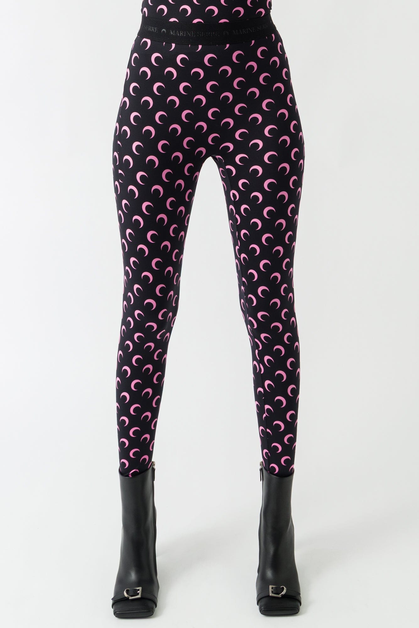 Marine Serre Moon Printed Jersey Leggings in Black/Pink FW25