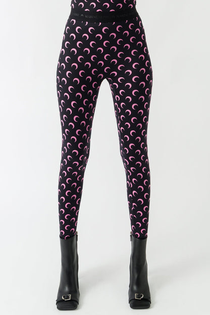 Marine Serre Moon Printed Jersey Leggings in Black/Pink FW25
