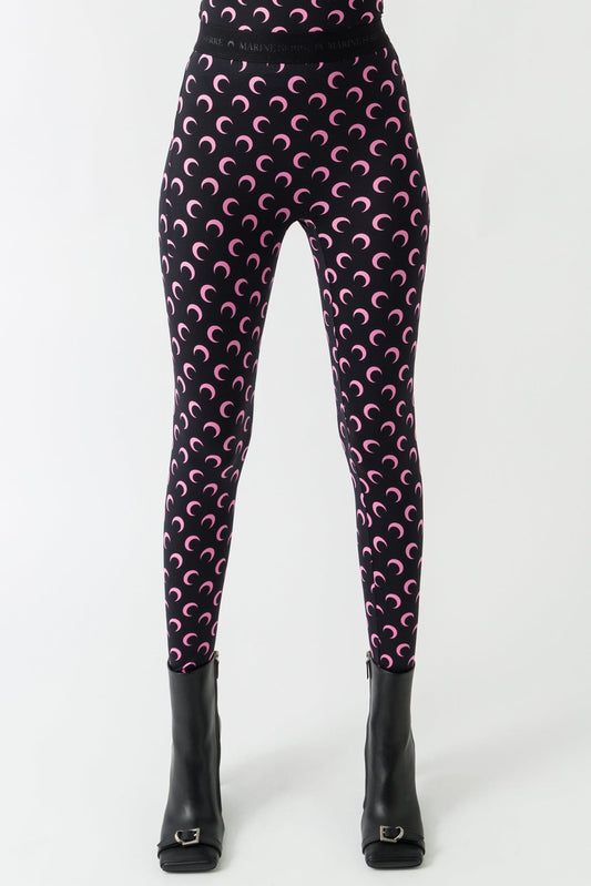 Marine Serre Moon Printed Jersey Leggings in Black/Pink FW25