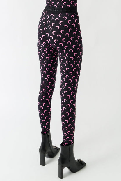 Marine Serre Moon Printed Jersey Leggings in Black/Pink FW25 back