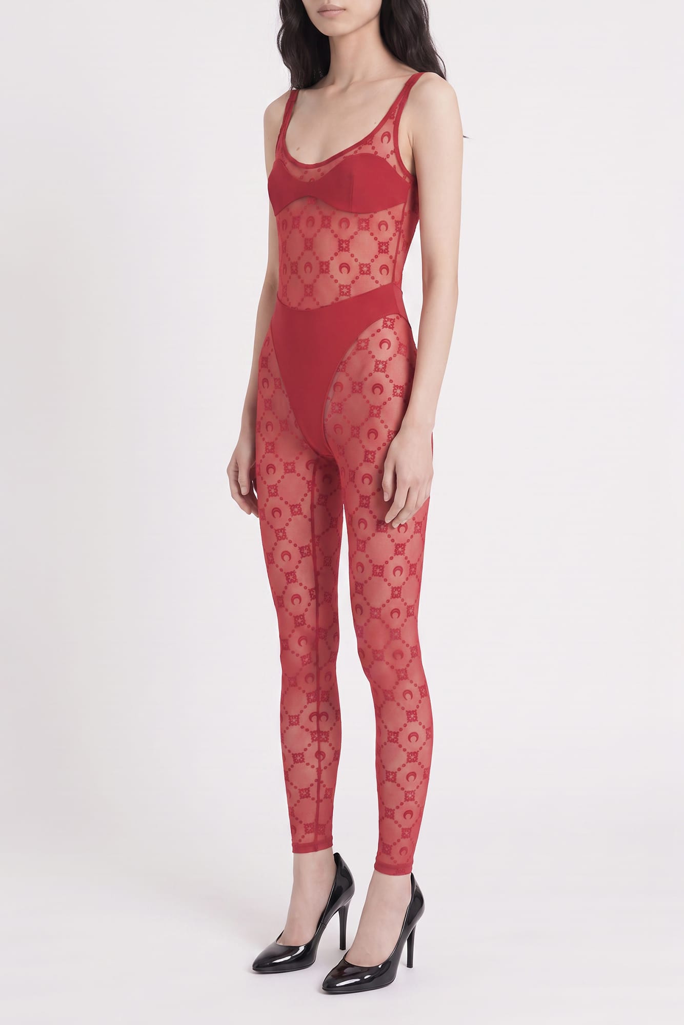 Marine Serre Moonogram Mesh Flock Catsuit