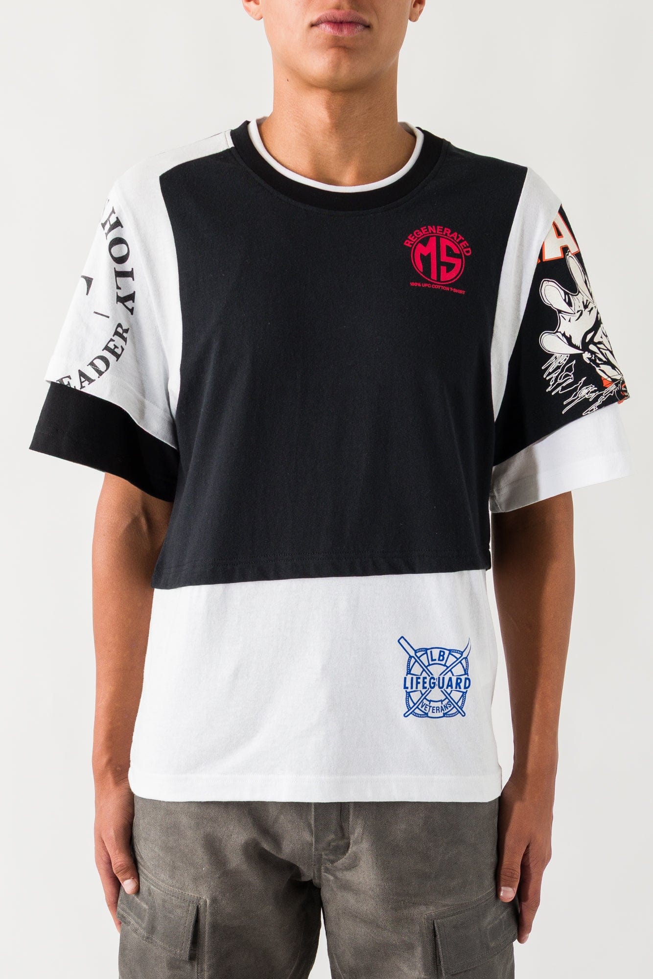 Marine Serre Regenerated Graphic Jersey Layered T-Shirt in White/Black