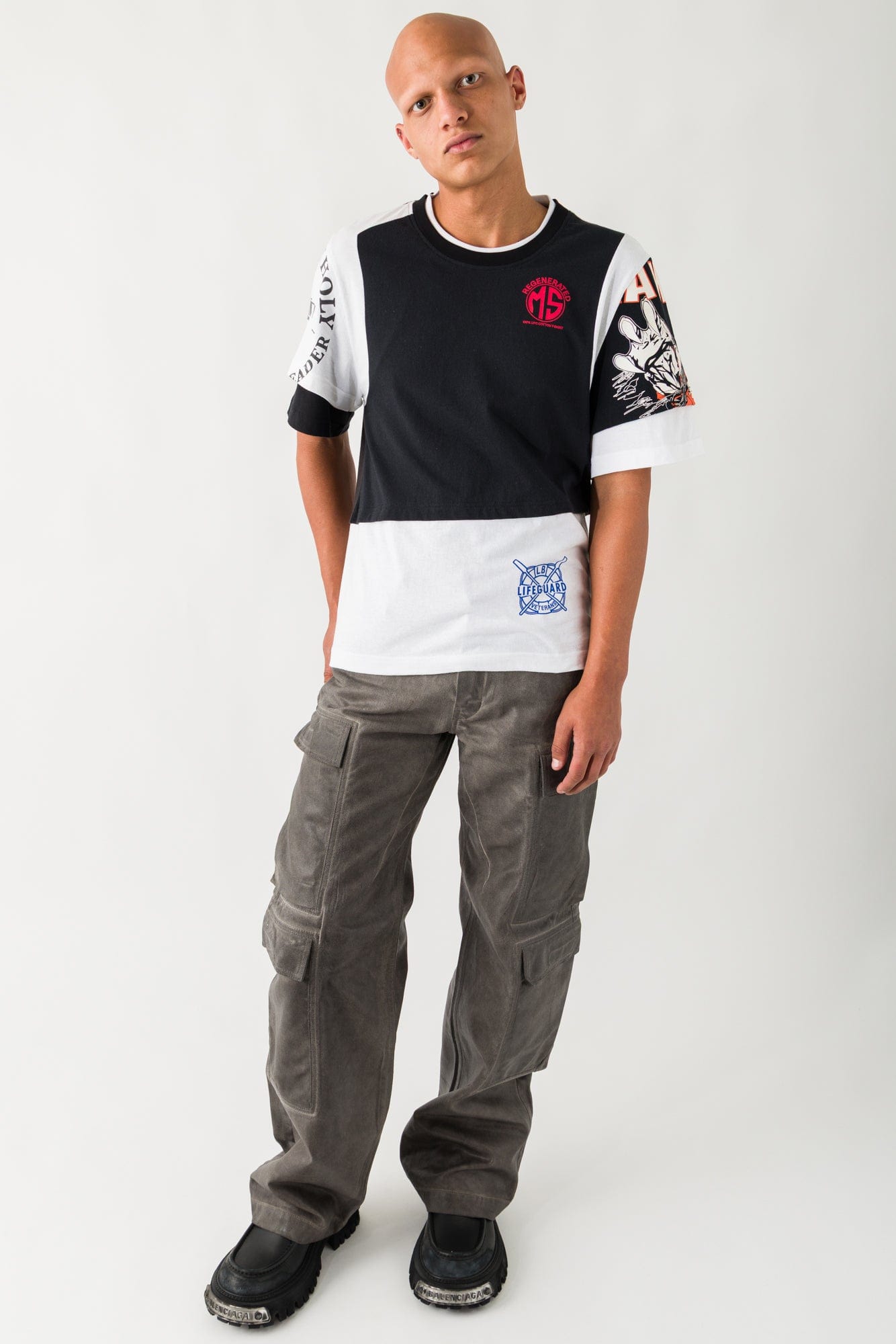 Marine Serre Regenerated Graphic Jersey Layered T-Shirt in White/Black