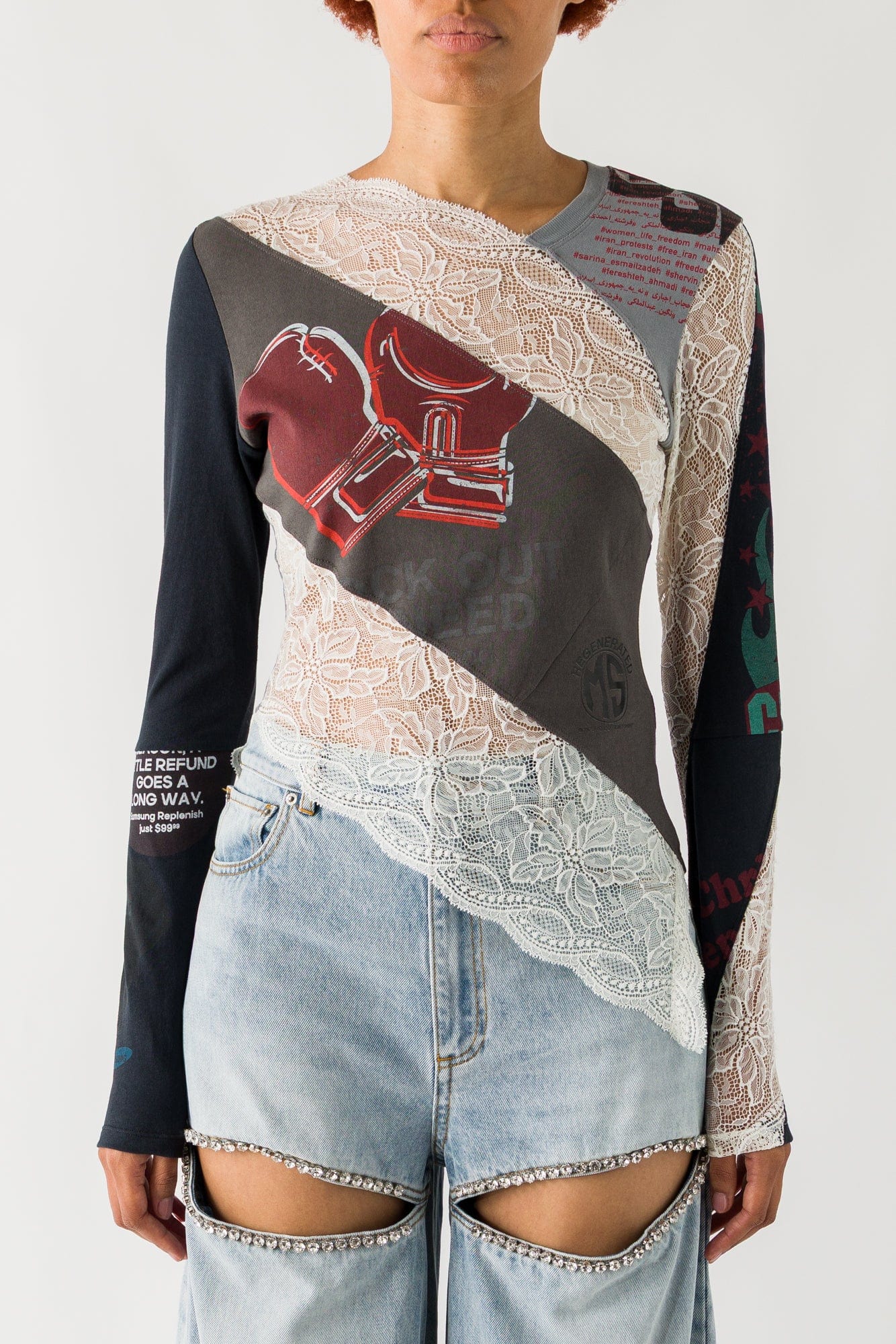 Marine Serre Regenerated T-Shirts and Lace Twisted Top