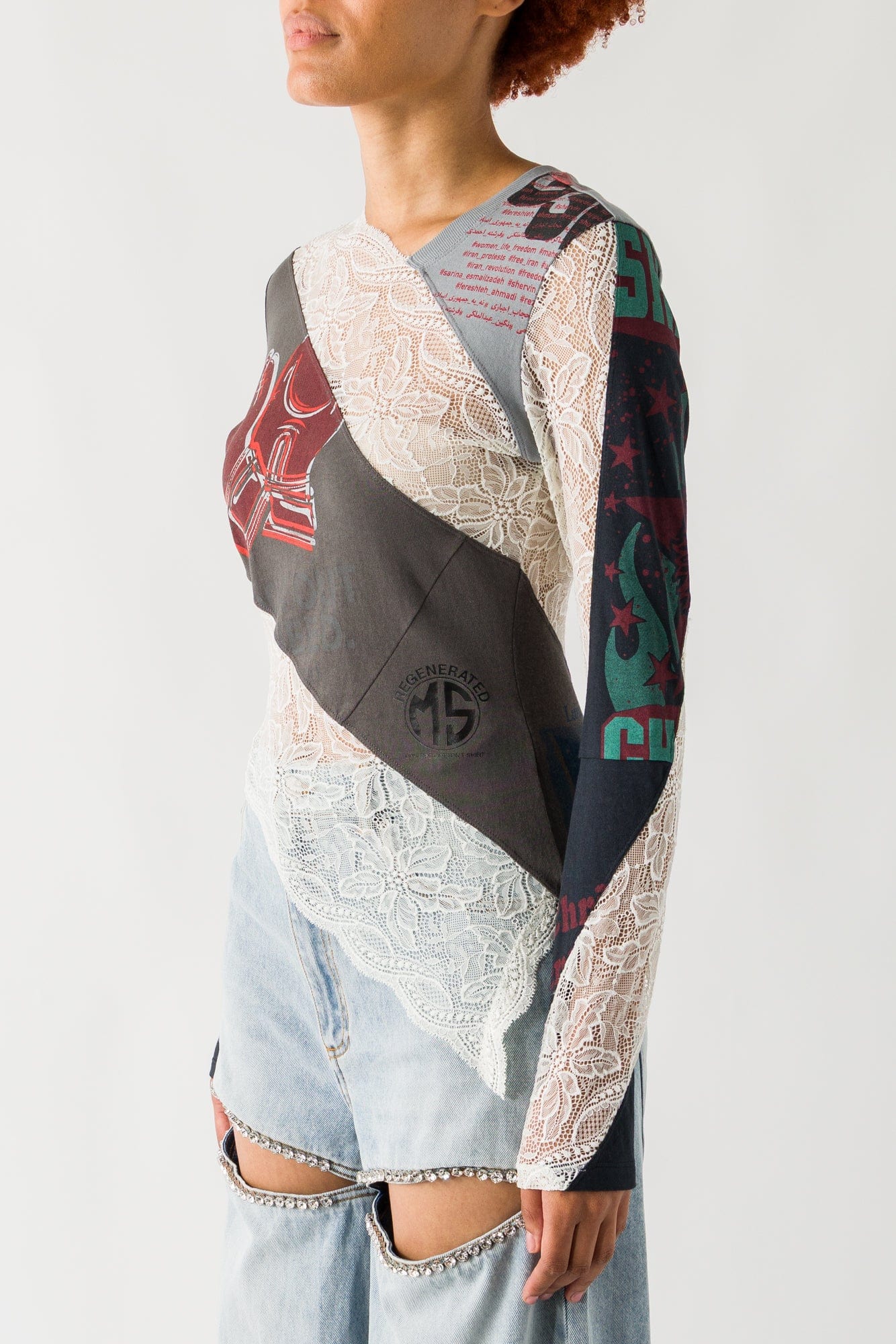 Marine Serre Regenerated T-Shirts and Lace Twisted Top