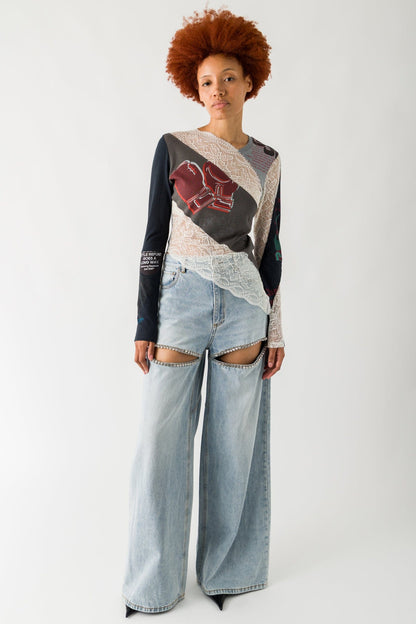 Marine Serre Regenerated T-Shirts and Lace Twisted Top full look