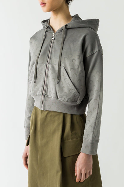 Marine Serre Faded Moon Cropped Hoodie in Grey side
