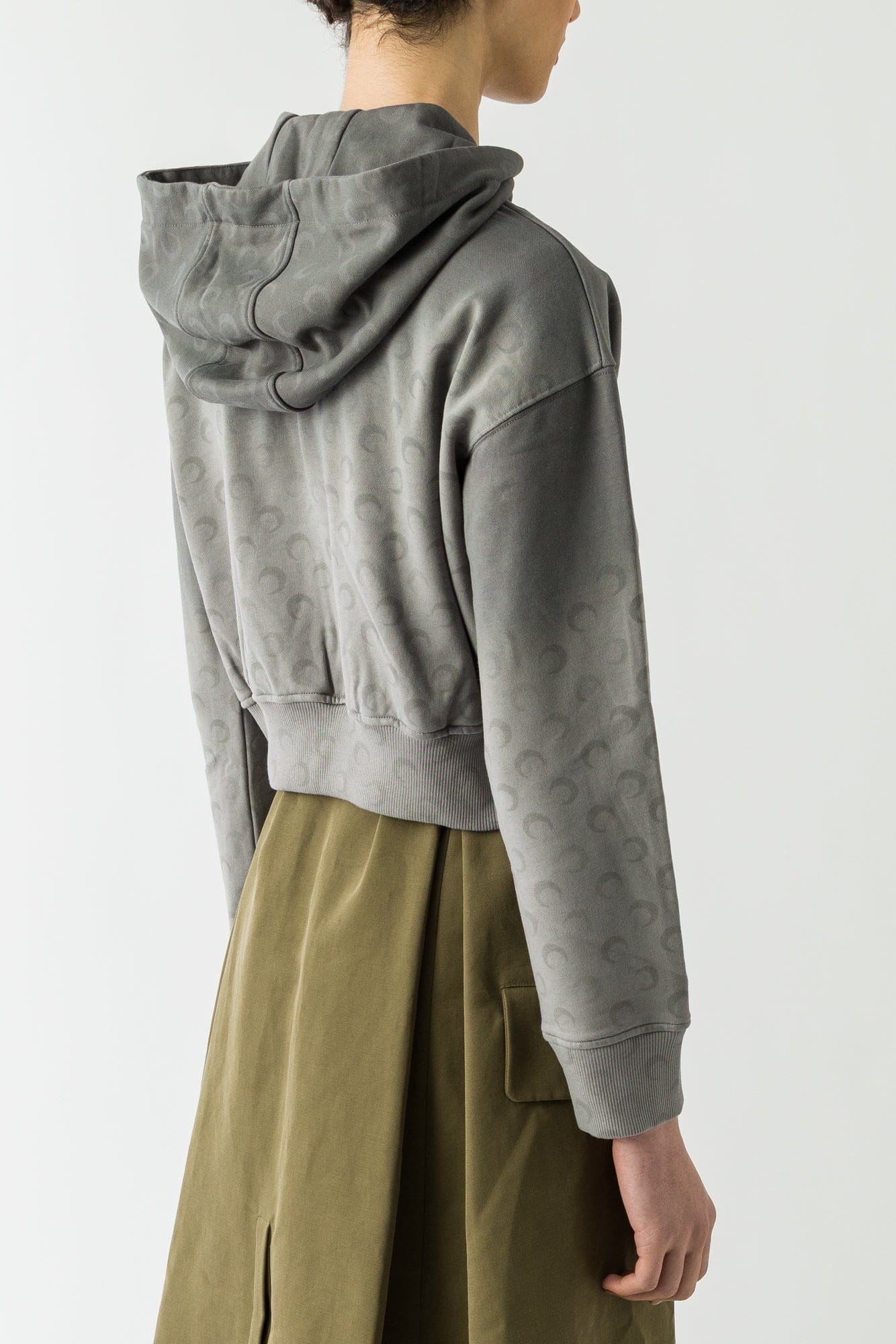 Marine Serre Faded Moon Cropped Hoodie in Grey
