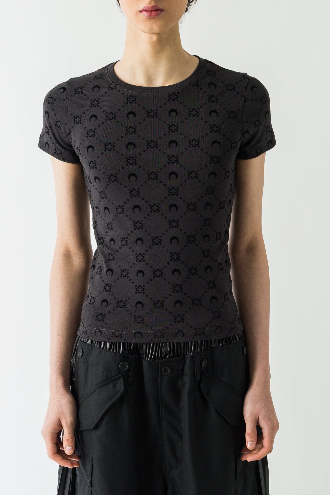 Marine Serre Moonogram Flocked Ribbed Baby T in Black FW25