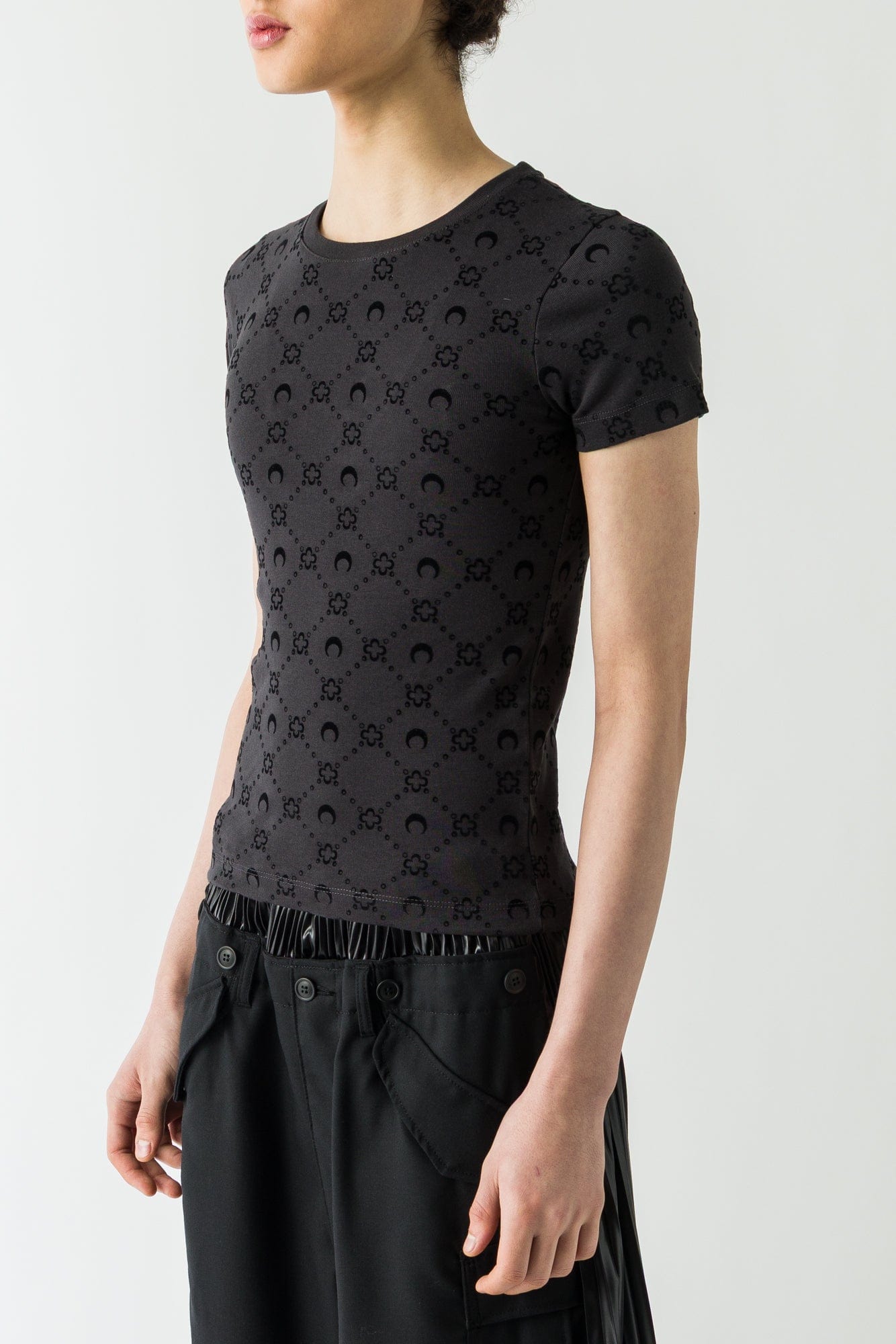 Marine Serre Moonogram Flocked Ribbed Baby T in Black FW25