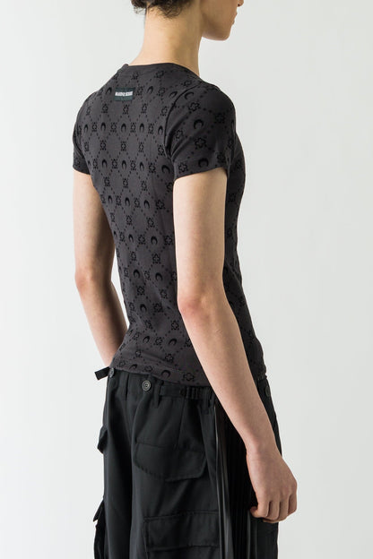 Marine Serre Moonogram Flocked Ribbed Baby T in Black FW25 back