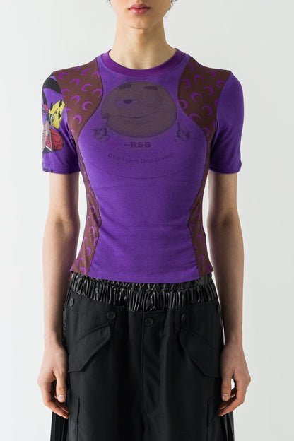 Marine Serre Regenerated Graphic Jersey Baby T in Aubergine FW25