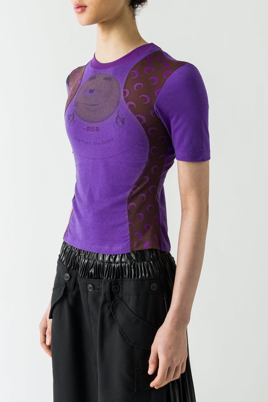 Marine Serre Regenerated Graphic Jersey Baby T in Aubergine FW25 side