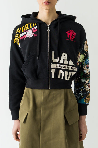 Marine Serre Regenerated Graphic Jersey Cropped Zipped Hoodie FW25