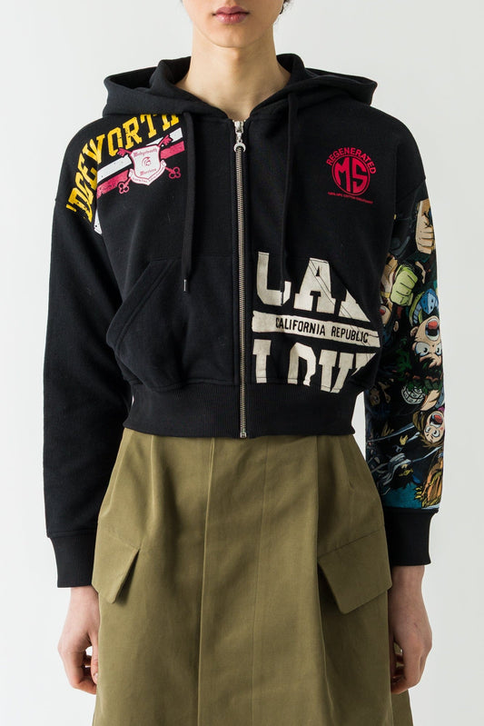 Marine Serre Regenerated Graphic Jersey Cropped Zipped Hoodie FW25