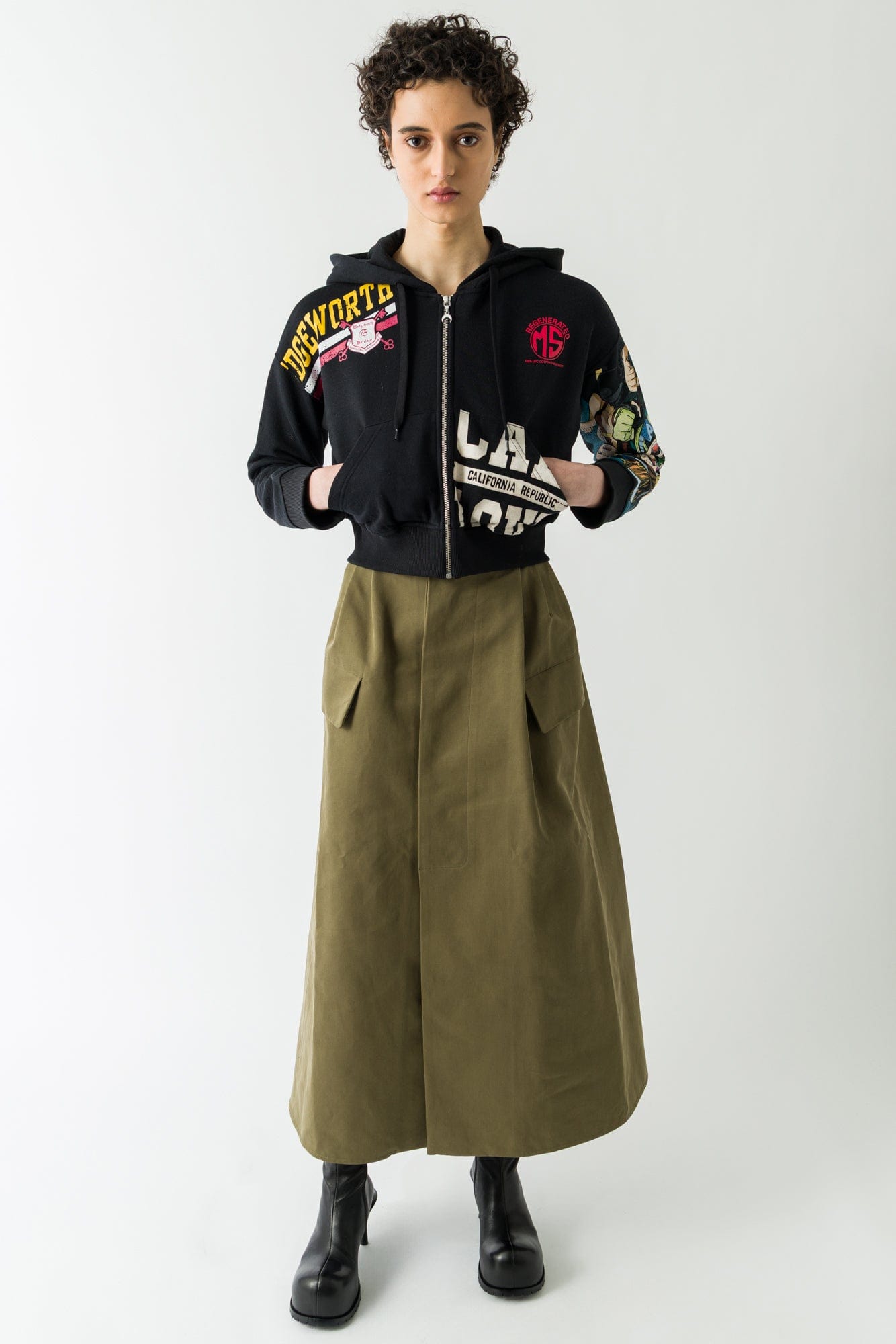 Marine Serre Regenerated Graphic Jersey Cropped Zipped Hoodie FW25 full look