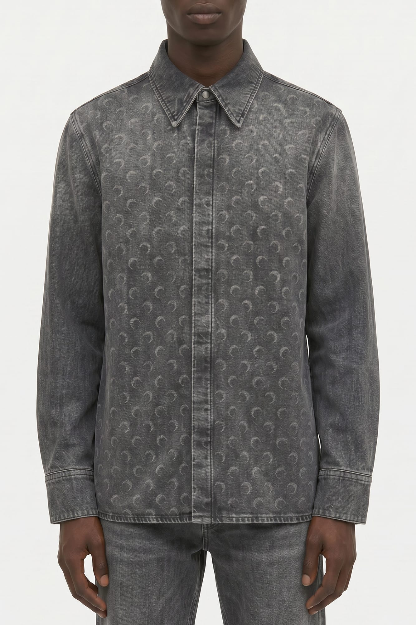 Marine Serre Moon Laser Grey Wash Denim Longsleeve Shirt FW25