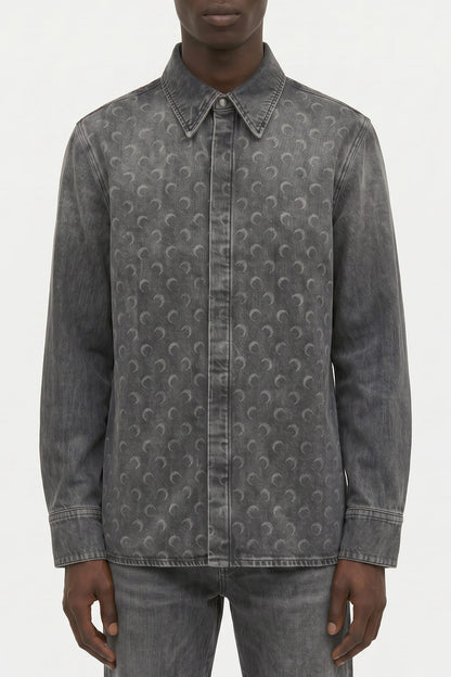 Marine Serre Moon Laser Grey Wash Denim Longsleeve Shirt FW25