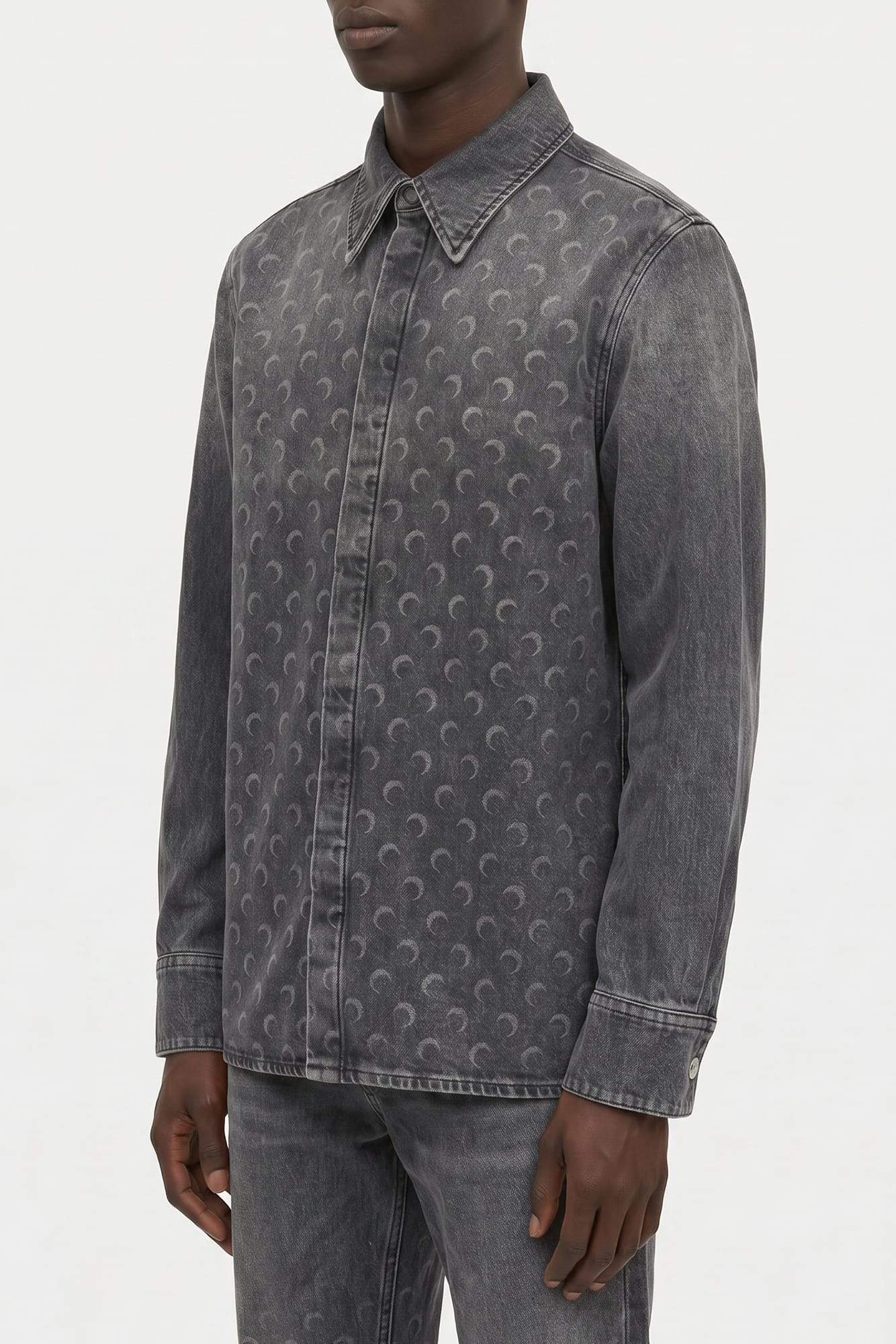 Marine Serre Moon Laser Grey Wash Denim Longsleeve Shirt FW25