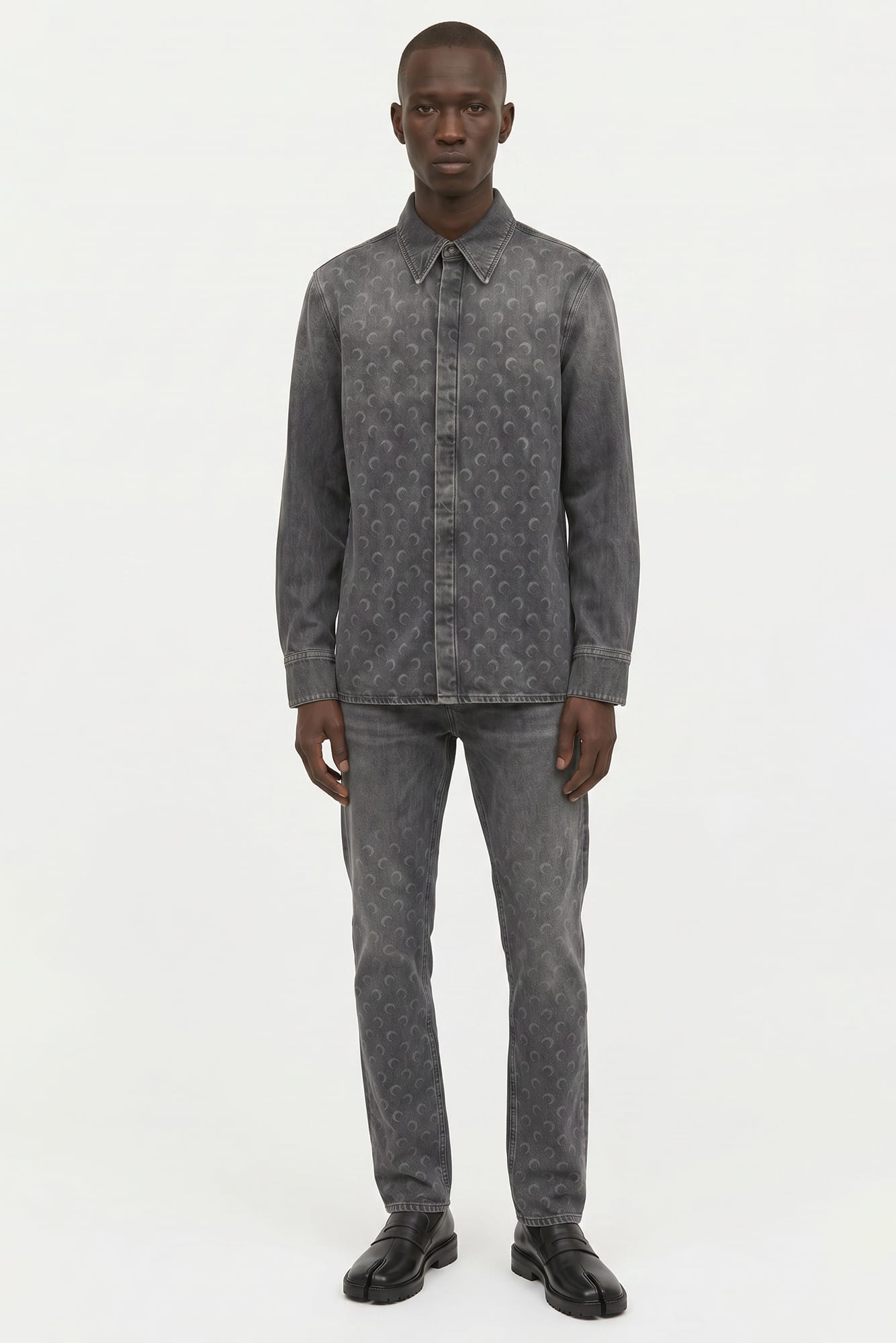 Marine Serre Moon Laser Grey Wash Denim Longsleeve Shirt FW25