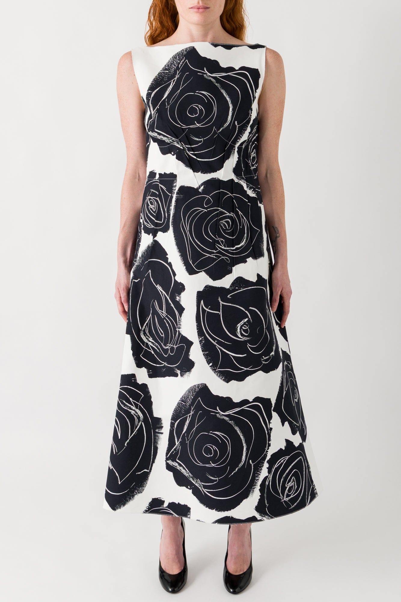 Marni A-Line Dress in Black and White Floral