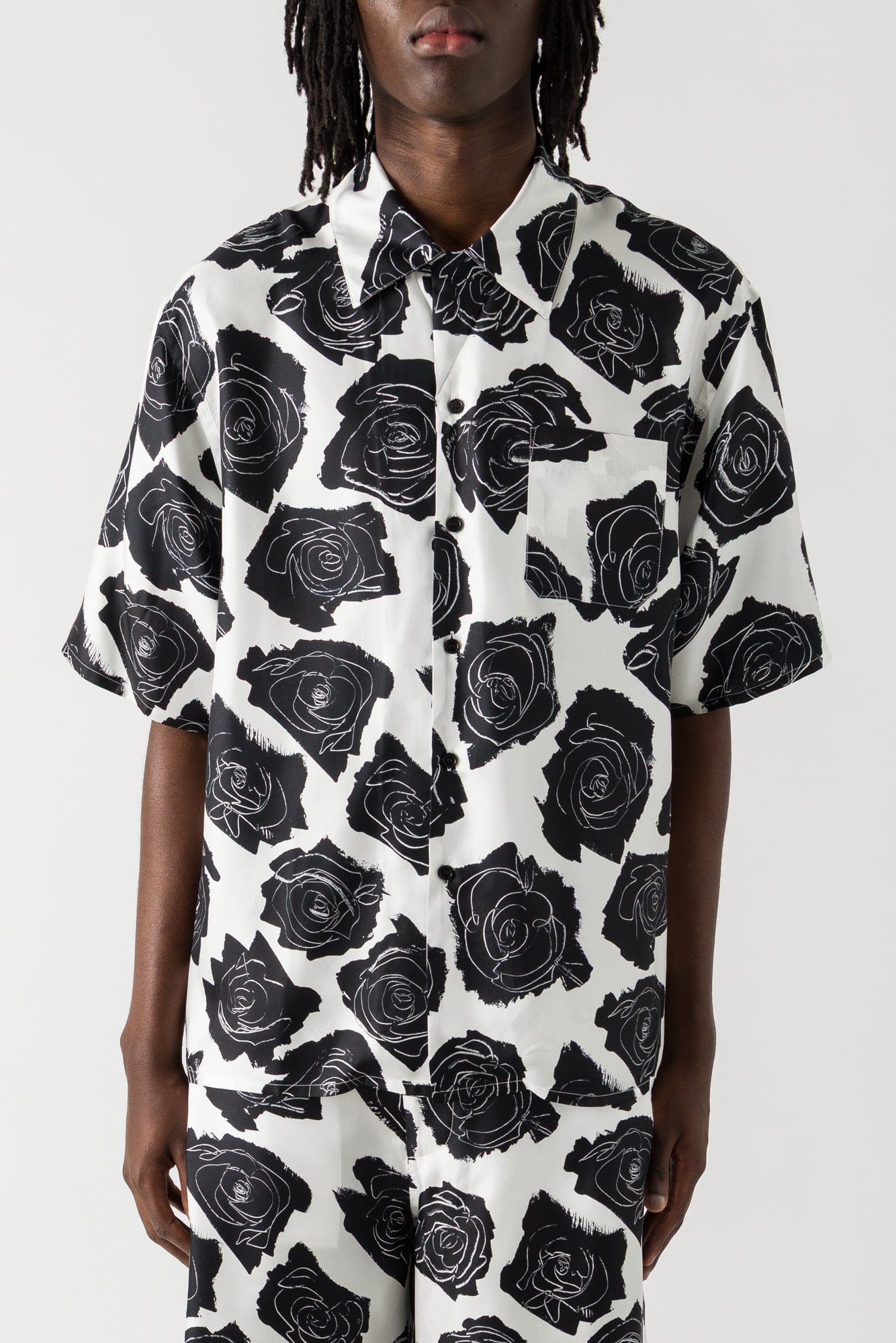 Marni Camp Collar Shirt in Black and White Floral