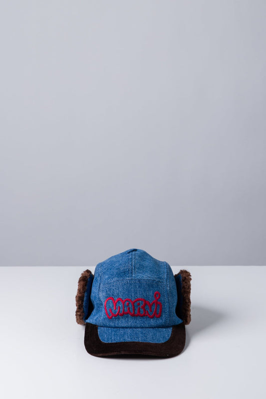 Marni Fur Baseball Cap in Denim