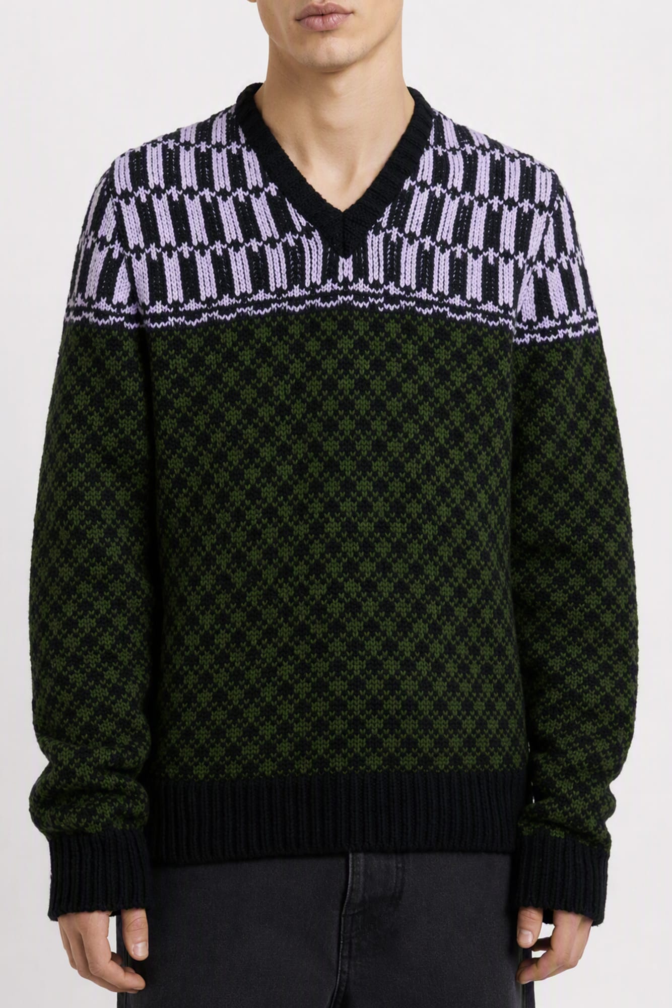 Marni Mixed Pattern V-Neck Sweater