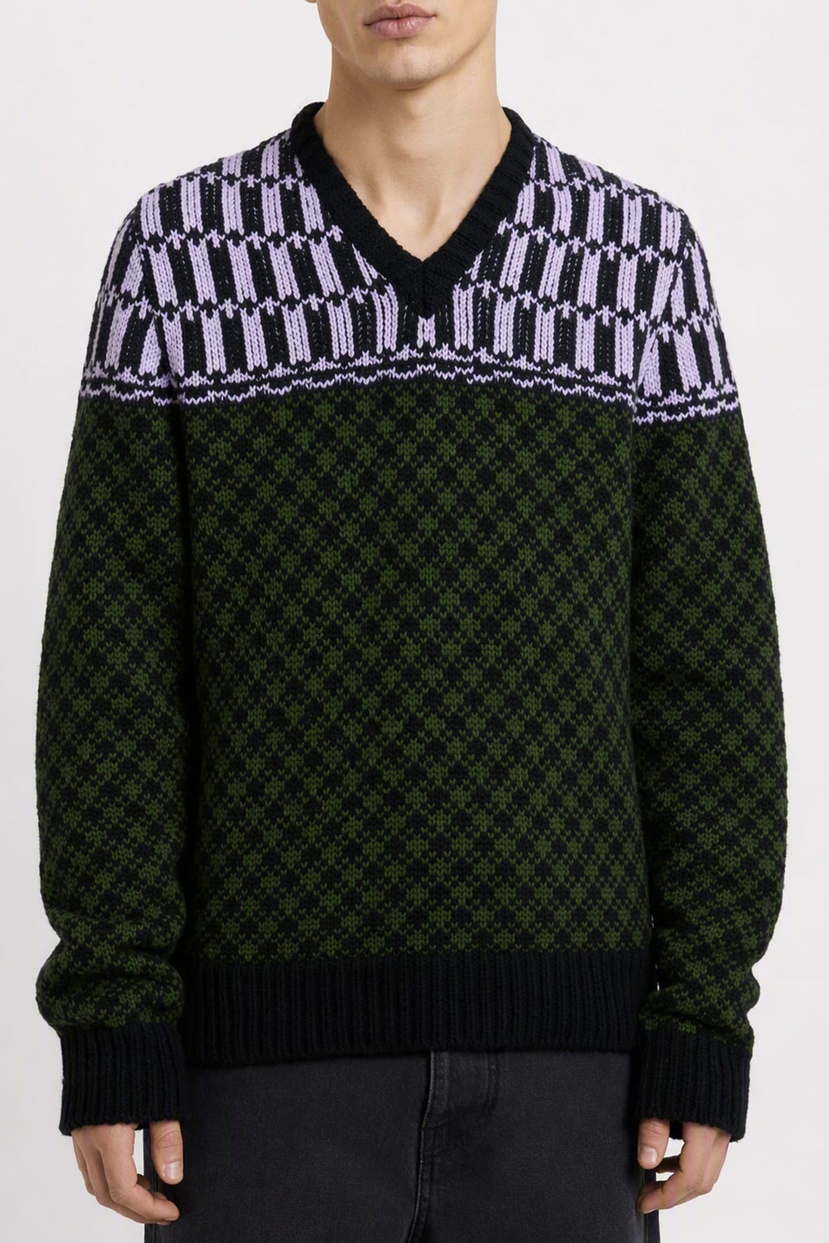Marni Mixed Pattern V-Neck Sweater