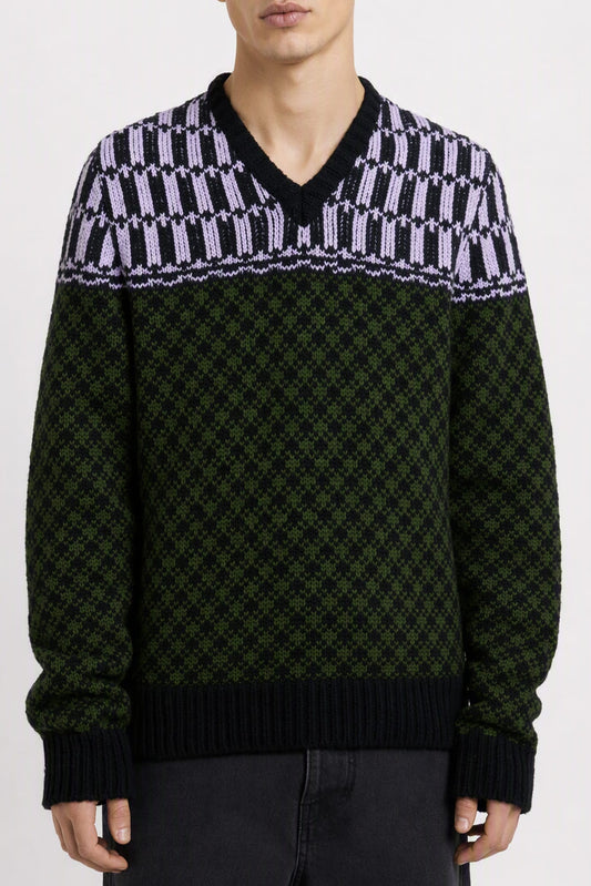 Marni Mixed Pattern V-Neck Sweater