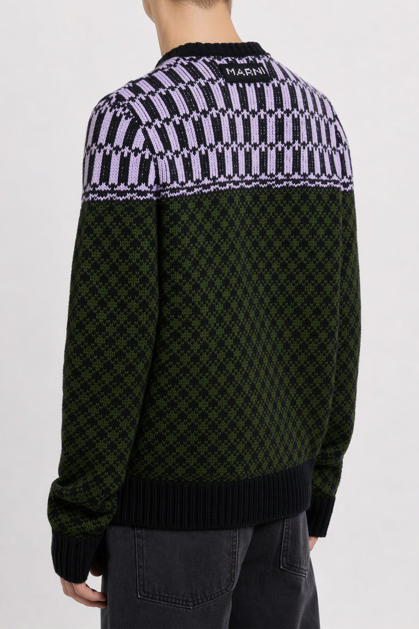Marni Mixed Pattern V-Neck Sweater back