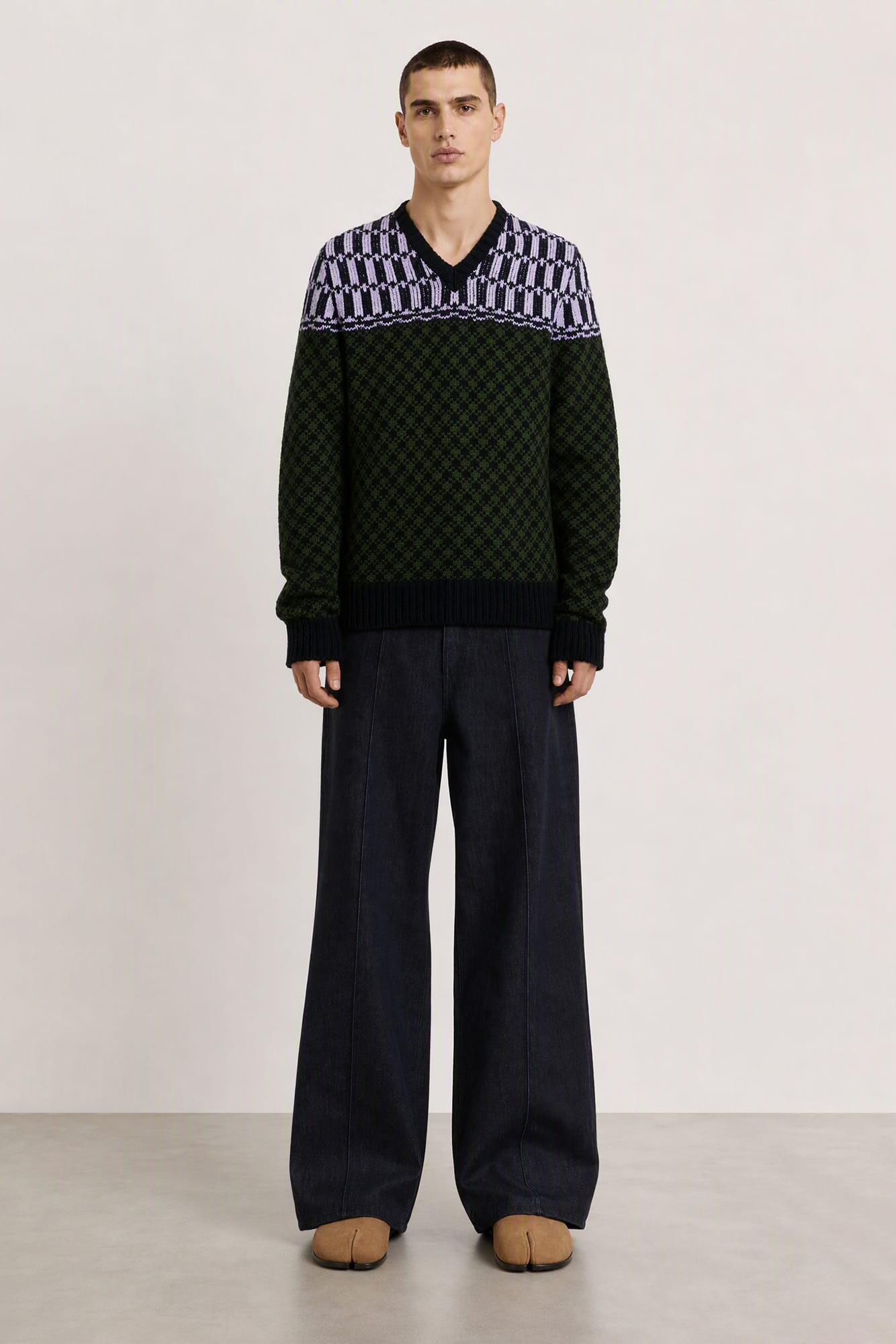 Marni Mixed Pattern V-Neck Sweater