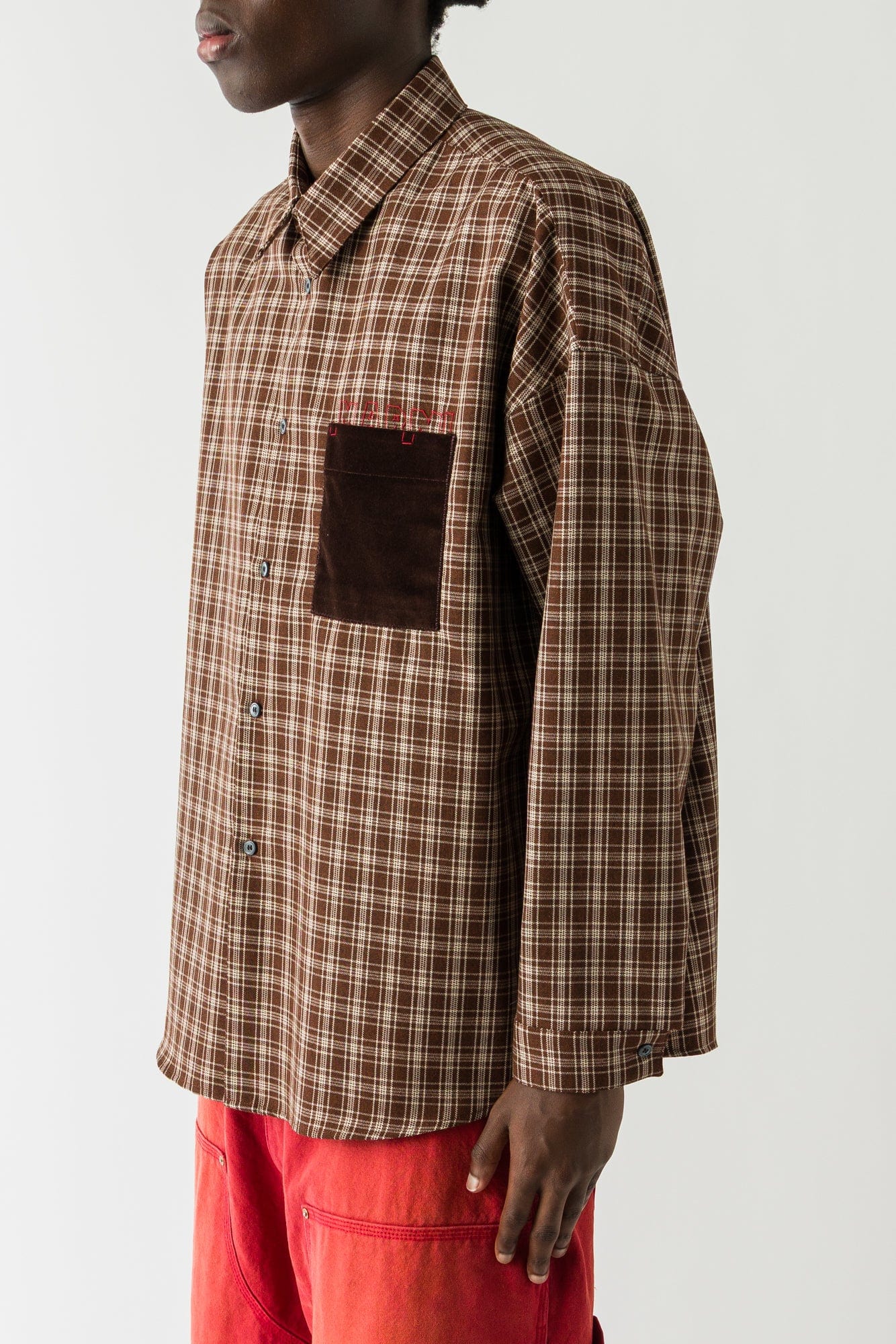 Marni Plaid Collared Shirt with Pocket in Brown side
