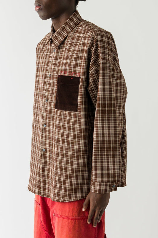 Marni Plaid Collared Shirt with Pocket in Brown side
