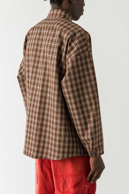 Marni Plaid Collared Shirt with Pocket in Brown back