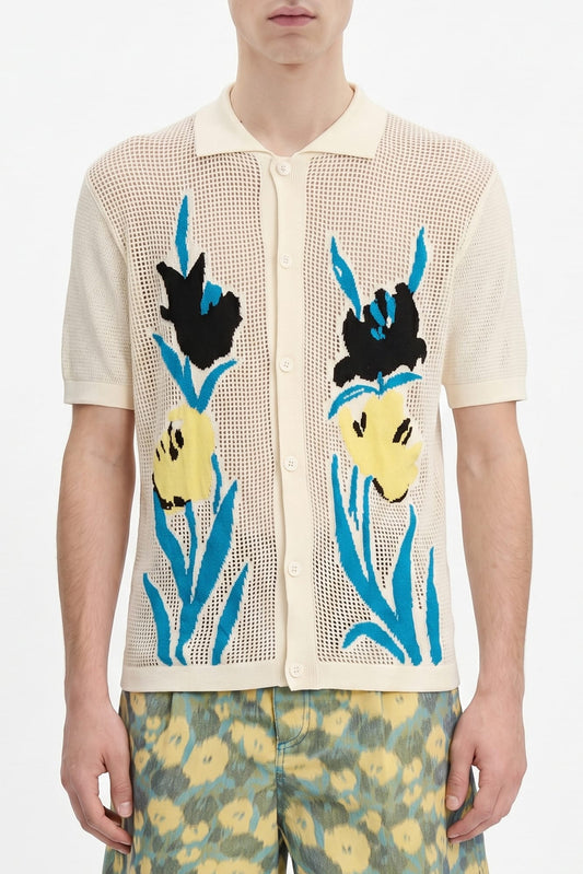 Marni Short Sleeve Floral Motif Cardigan SS26