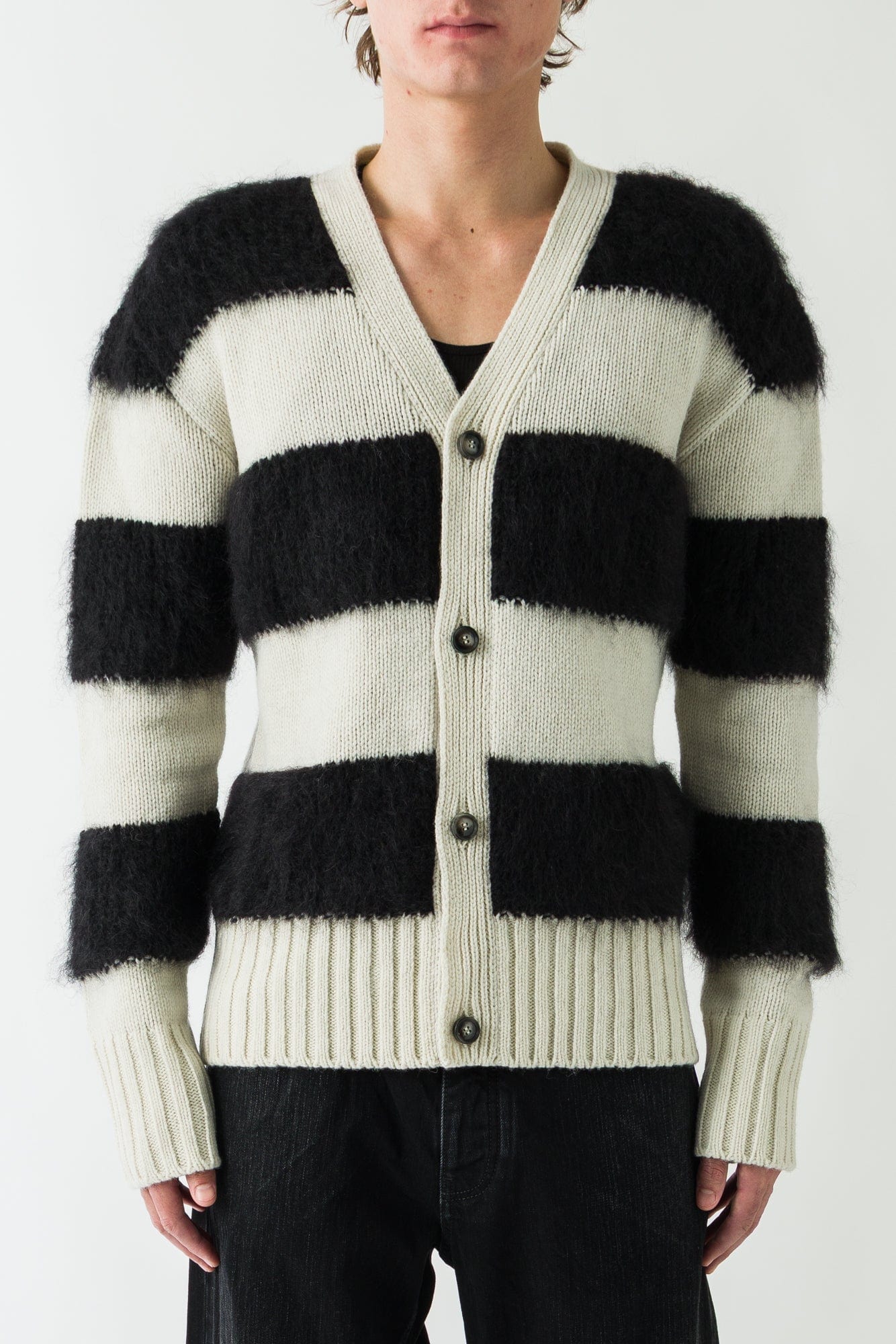 Marni Striped Cardigan with Fur Collar
