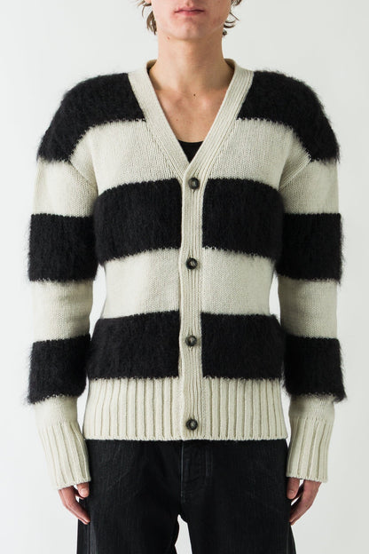 Marni Striped Cardigan with Fur Collar